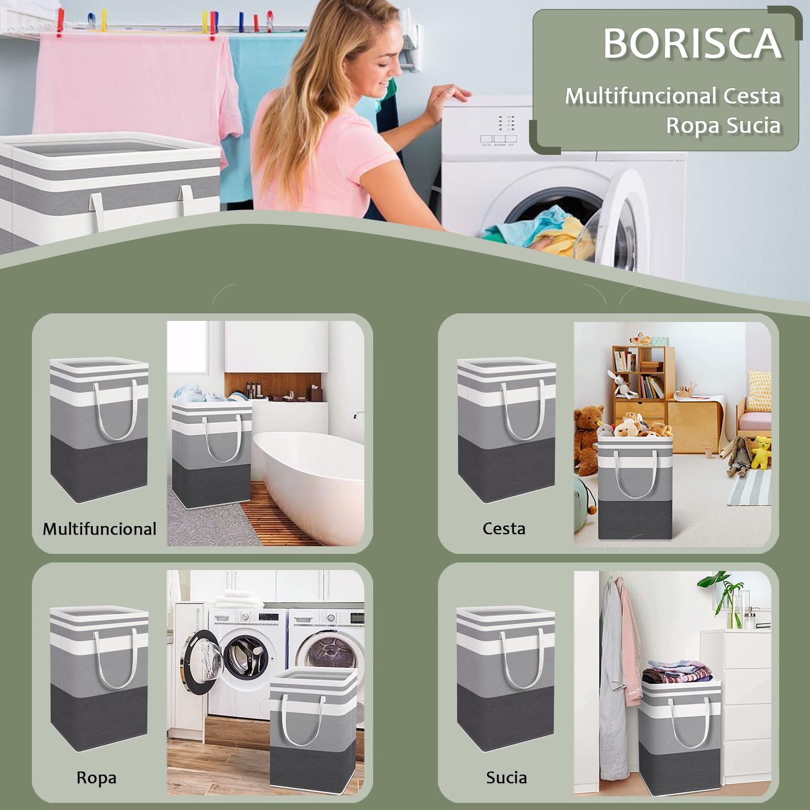 75L Cesta Plegable para Ropa Sucia, 2 Bolsas Lavadora, Impermeable de Tela, Gran Capacidad, Ideal para Lavadero y Almacenamiento