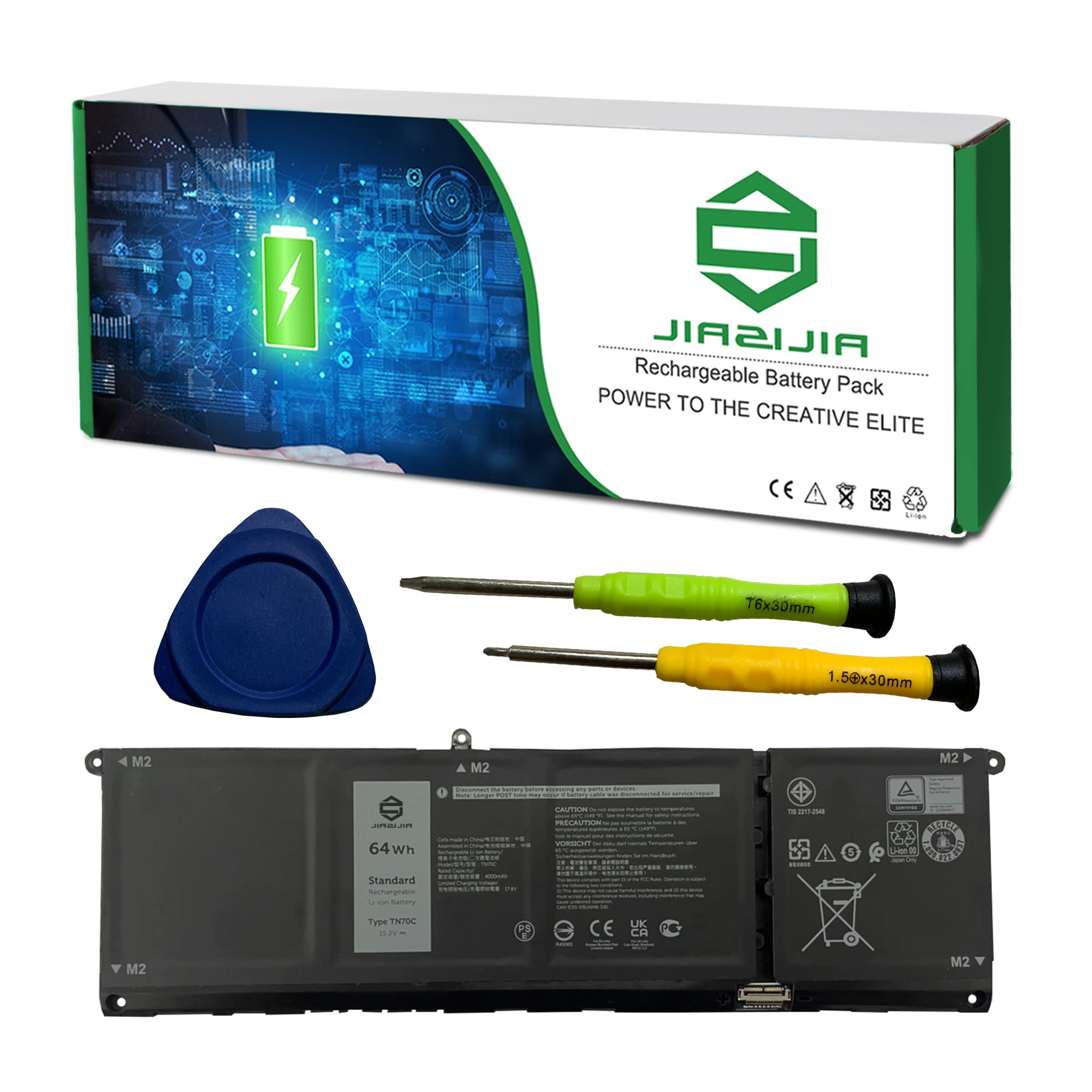 JIAZIJIA TN70C Laptop Battery Replacement for Dell Inspiron 5320 5630 Vostro 5320 Series Notebook 0JGCCT JGCCT 0N9XX1 N9XX1 Black 15.2V 64Wh 4000mAh