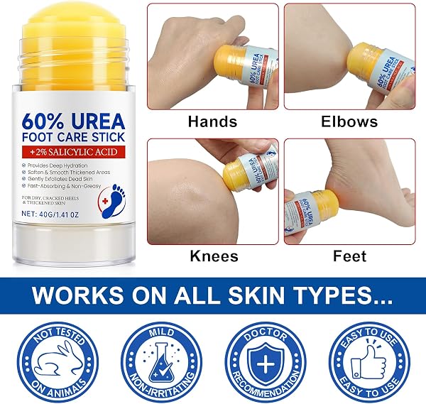 60% Urea + 2% Salicylic Acid Cream Stick | Intensive Moisturizing Balm for Rough & Dry Skin | Exfoliating Foot & Hand Softener | 1.4oz Twist-Up Stick - 5
