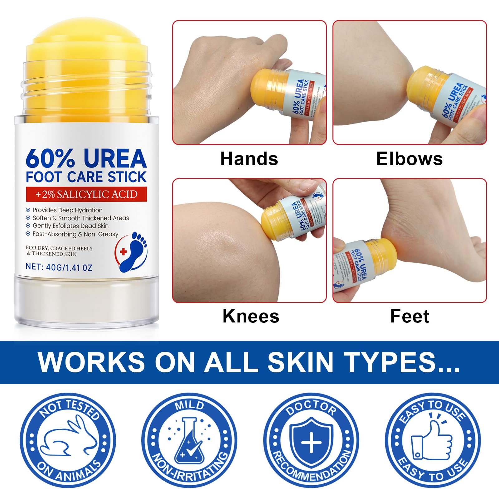 2 x crema per piedi con urea al 60% e al 2% di acido salicilico, barra riparatrice tacchi screpolati, crema idratante per piedi, per secchi e screpolati, mani, gomiti