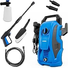 Hyundai 1600W Electric Pressure Washer – 135 Bar / 1740 PSI, 7.1L/Min, Compact Jet Wash with Snow Foam Lance, 6m Hose & Attachments – For Car, Patio & Garden Cleaning