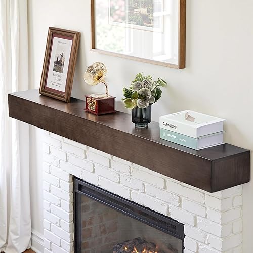 Miniatura 15 de Mantel de chimenea de 60 pulgadas, estante de madera maciza con soportes ocultos, estantes flotantes para decoración de pared, dormitorio, TV, sala