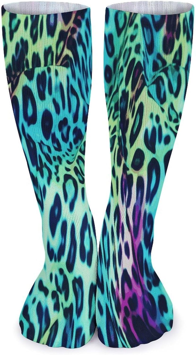 Green Leopard Stocking - Cute Casual Long Athletic,Crew Sock for Men Women,Running Socks Soft Breathable for Gift