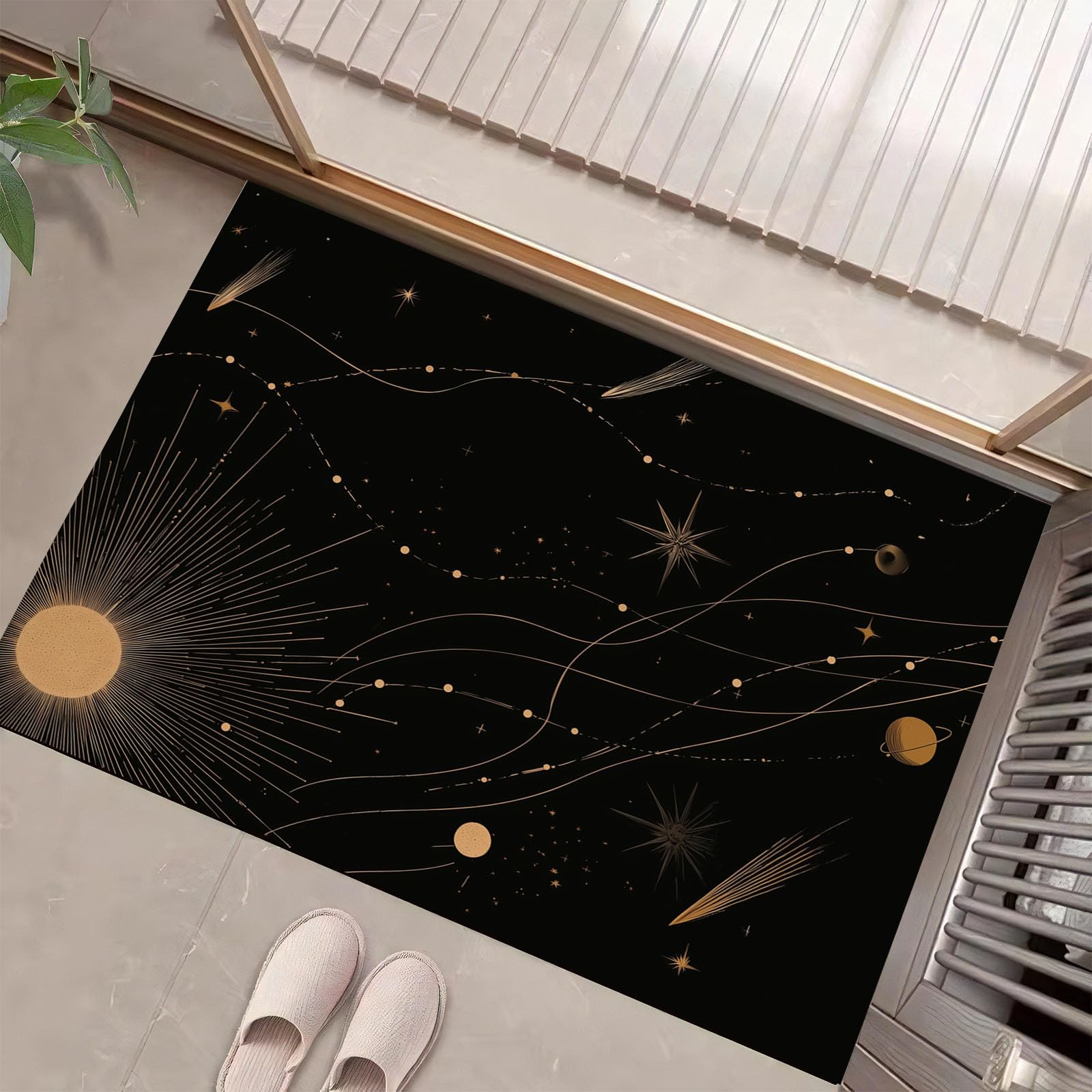 Paillasson Or Noir Soleil Constellation 90X150Cm | Fini les tapis qui glissent