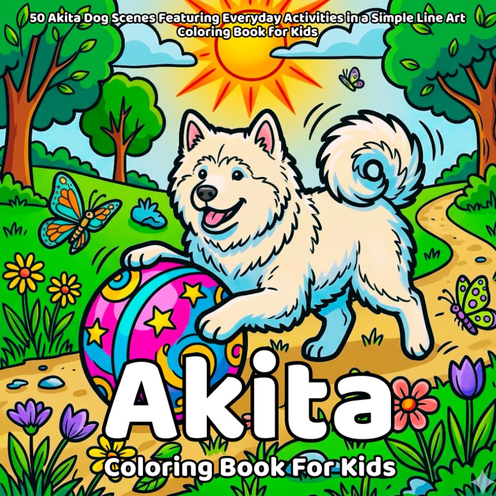 Akita Coloring Book: 50 Akita Dog Scenes Featuring Everyday Activities in a Simple Line Art Coloring Book for Kids (Animals)