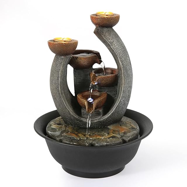Dyna-Living Indoor Tabletop Fountain Water Fountain with LED Light and Calming Water Sound Relaxation Fountain, 20 * 20 * 28 cm