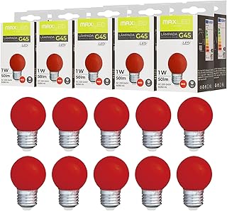 Maxled, Light is Led! Bombilla LED Rojas E27 1W, Bombilla de Color 50LM G45 Para Patio, Iluminación Navideña, Halloween, Ambiente, 10 Unidades [Clase de eficiencia energética G]