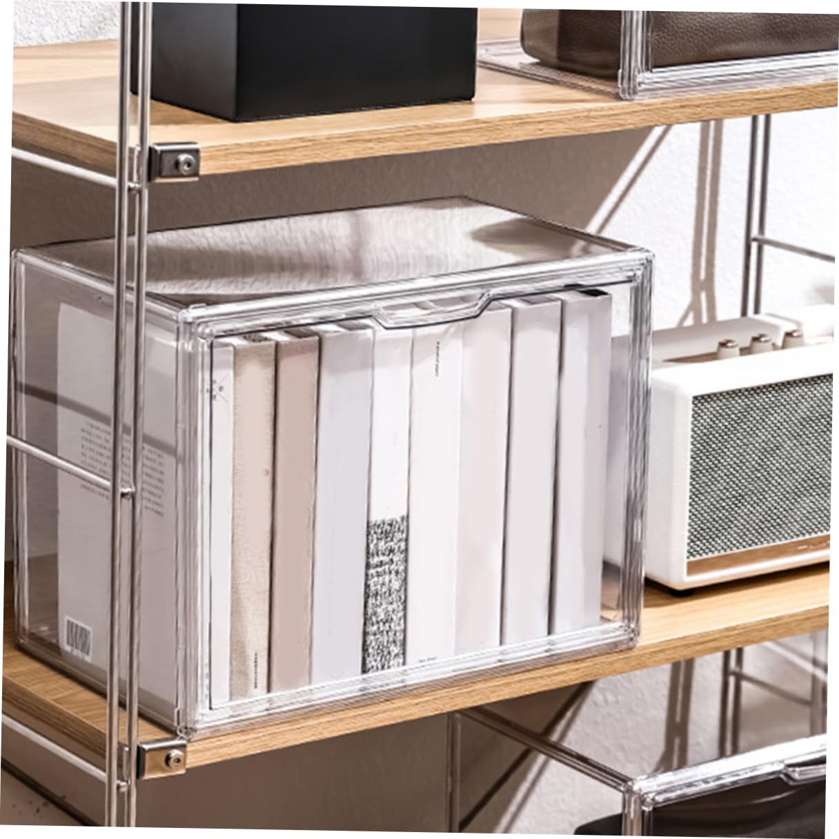 DOITOOL Caja de Almacenaje Transparente de Plástico para Libros Diseño Simple y Apilable, Organizador Práctico para Dormitorio y Sala de Estar