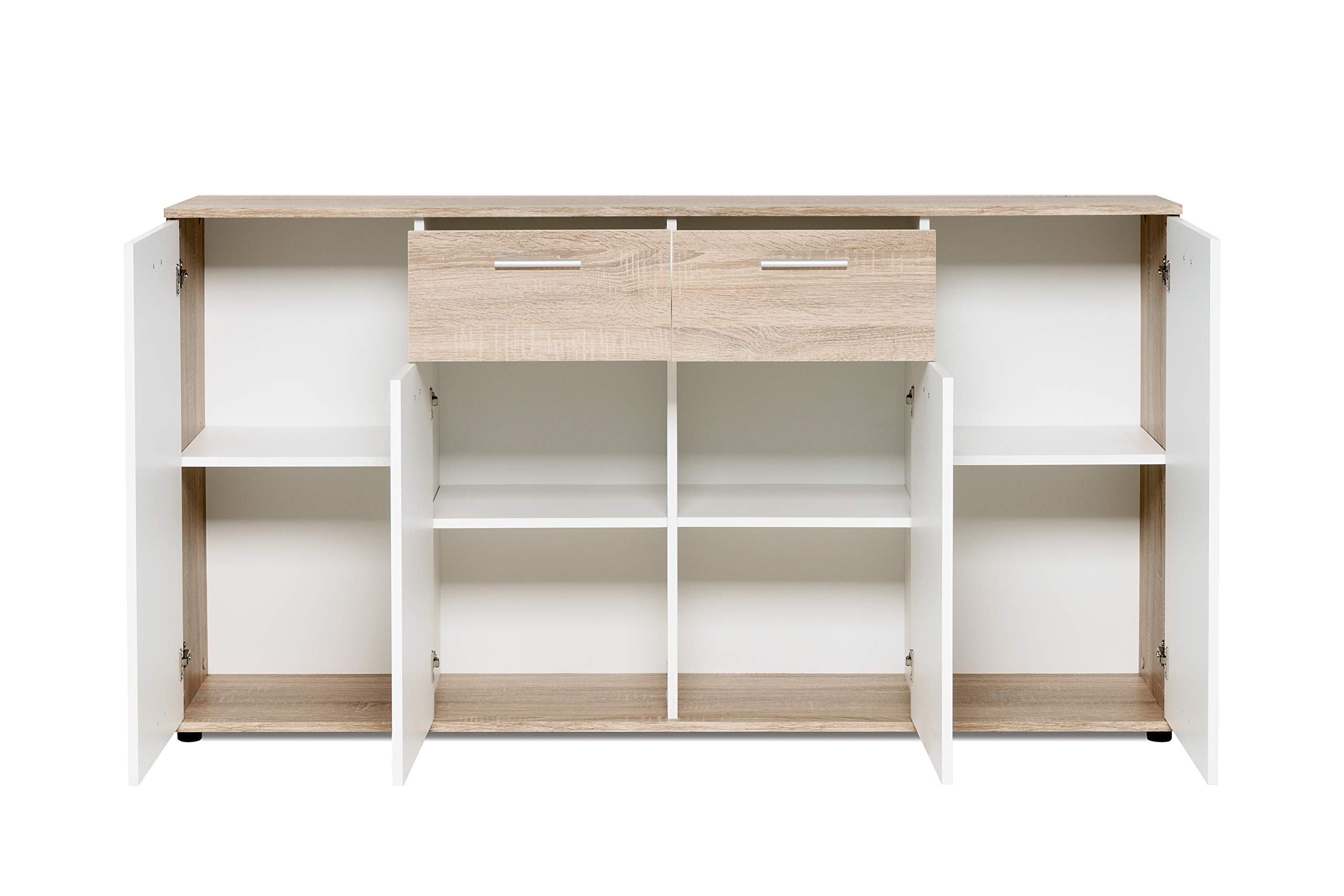 AVANTI TRENDSTORE - Jack - Sideboard con ante e cassetti in colore rovere artigianale e bianco. Disponibile in diverse misure. (Quercia Sonoma, 160 x 85 x 35)