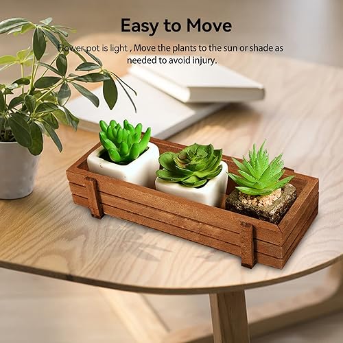 Miniatura 4 de Macetero de madera, maceta, alféizar de la ventana, maceta rectangular para cactus suculentas, caja rectangular para interiores y exteriores, patio