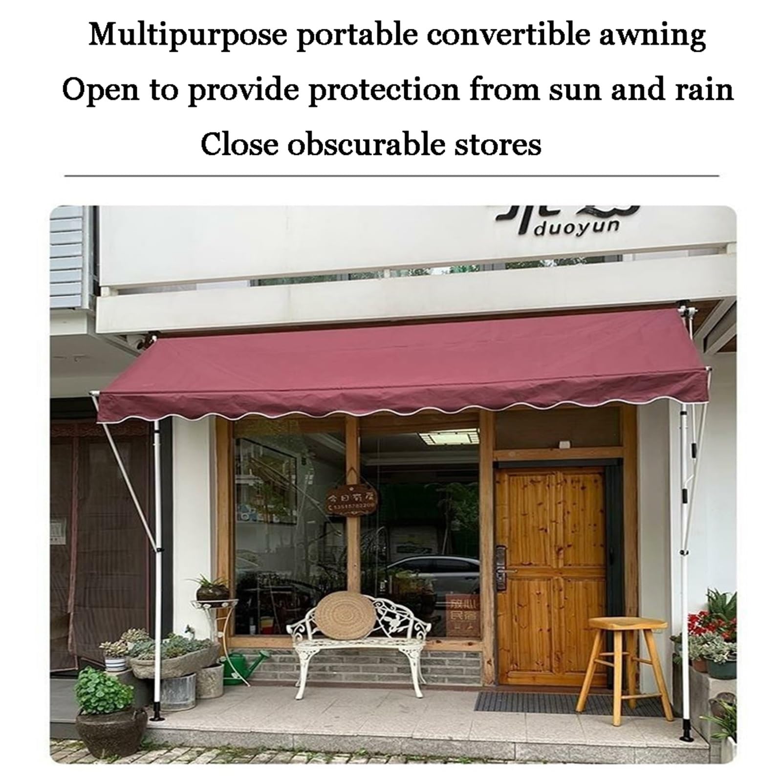 Tenda da giardino retrattile, baldacchino manuale autoportante con manovella, senza trapano, parasole per esterni per una facile installazione e protezione solare durevole