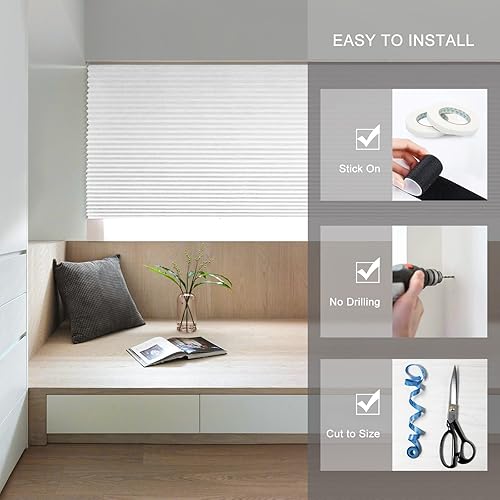 Miniatura 5 de Persianas plisadas para ventana, sin taladro, inalámbricas, para filtrar la luz, sin herramientas, persianas de papel blanco para oscurecer la