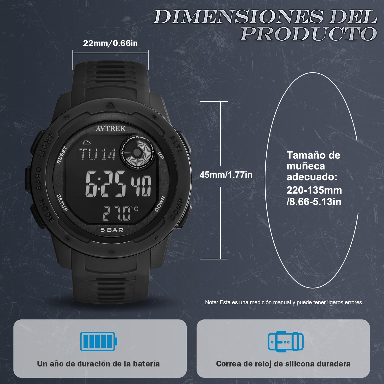 AVTREK Reloj Deportivo Digital Impermeable para Exteriores | Reloj Militar con podómetro, altímetro y brújula Hombres, Mujeres y Adolescentes