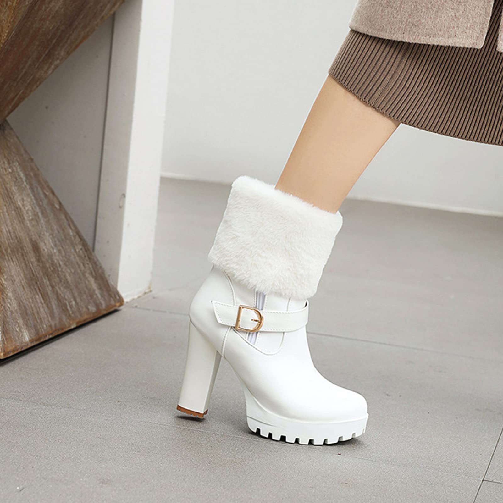 Bootie Vrouwen, Half-kalf Mode Sexy Korte Laarzen Harige Ronde Kop Chunky  Hak Snowboots Leer Verf Pu Casual Herfst Winter,White-43 : Amazon.nl:  Kleding, schoenen \u0026 sieraden