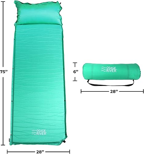 Miniatura 6 de OSAGE RIVER Colchoneta de dormir autoinflable con almohada integrada, alfombrilla compacta de espuma viscoelástica para dormir, colchón de aire para