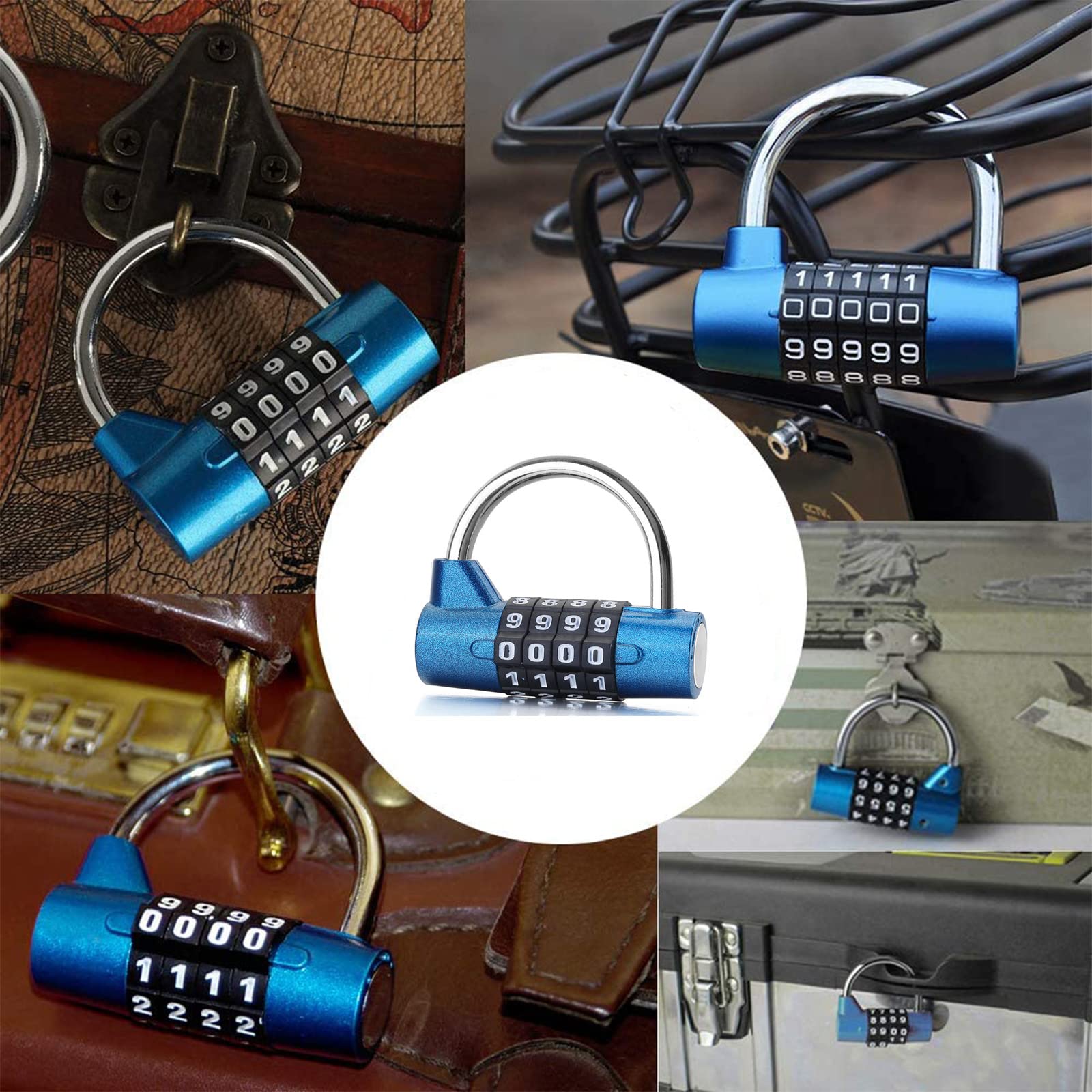 Cadenas à Combinaison de Code à 4 Chiffres, Valise de Voyage, Casier de Gymnastique, sécurité, Verrouillage par Mot de Passe en Alliage de Zinc ( Bleu),Serrures et accessoires