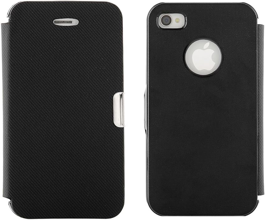 Stylish Magnetic Leather Flip Book Full Case Cover Protector for iPhone 4 4S Color Black