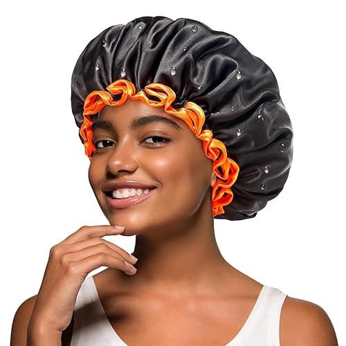 Miniatura 13 de mikimini Gorro de ducha grande para mujeres de cabello largo, negro, reutilizable, impermeable, de doble capa, XL, lavable, que no destiñe, sin