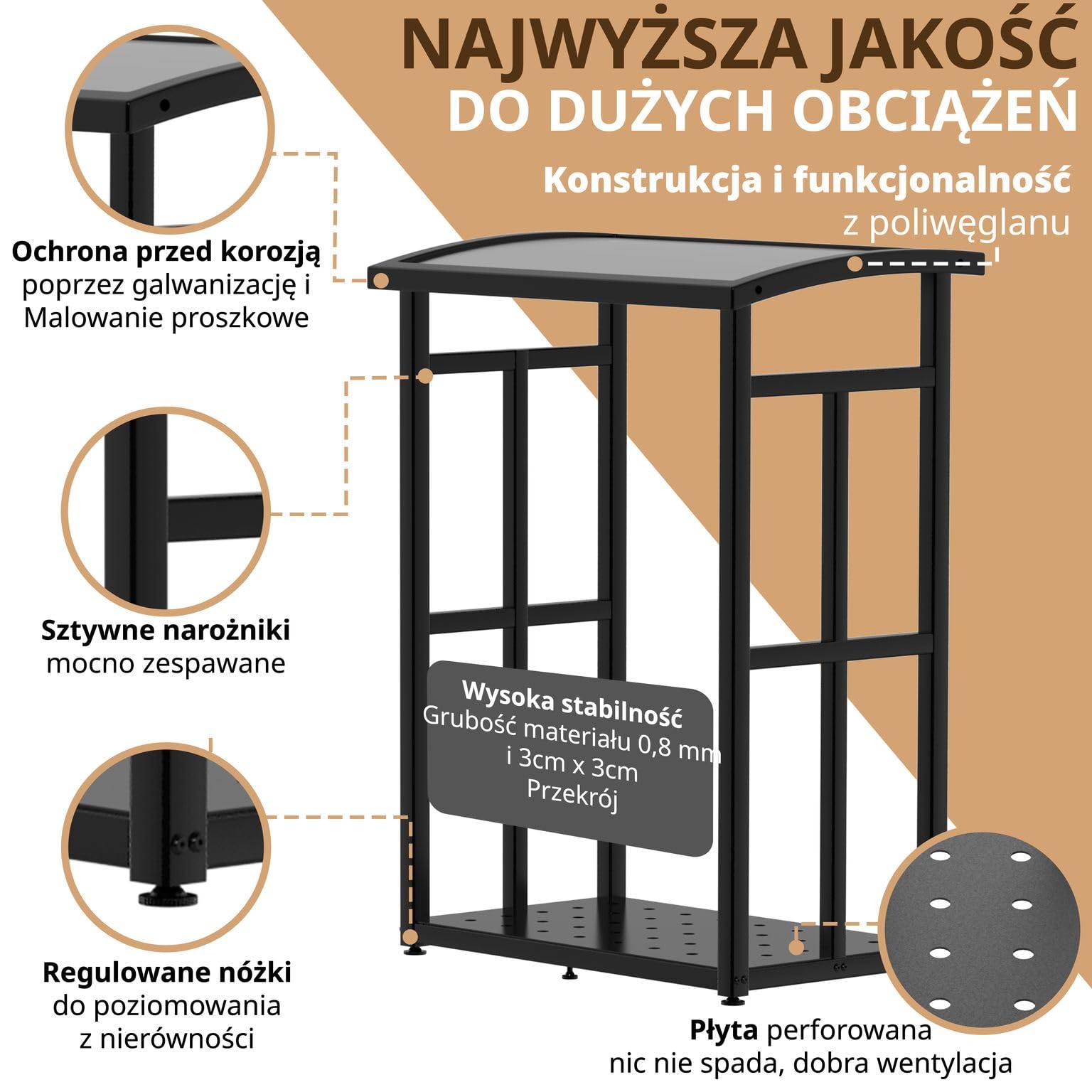 Stojak na drewno opałowe z daszkiem 91 x 56 x 117 cm metalowy regał na drewno kominkowe na zewnątrz na taras i balkon czarny na 2x 25 cm drewna opałowego