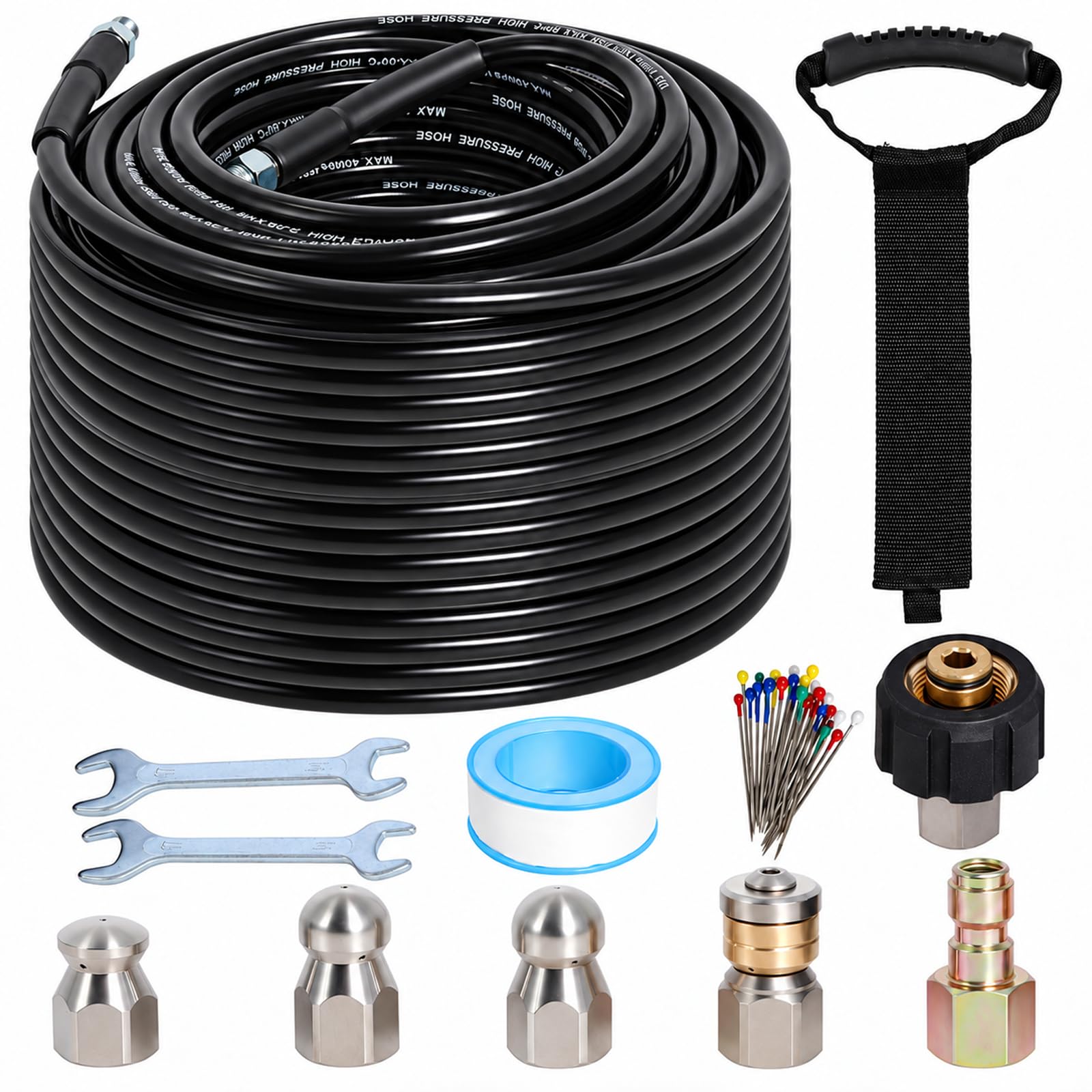 150FT 1/4-In Sewer Jetter Kit, 5800 PSI Pressure Washer Drain Cleaner Hose