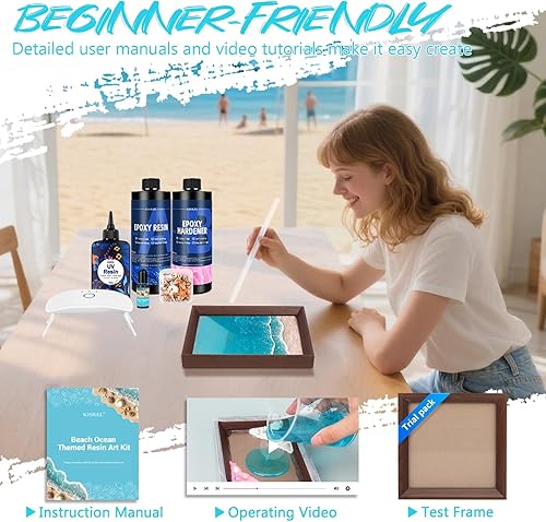Miniatura 5 de Kit de Arte de Resina Oceánica KISREL, Kit de Resina Epoxy Transparente con Marcos, Conjunto Completo de Herramientas DIY para Principiantes de