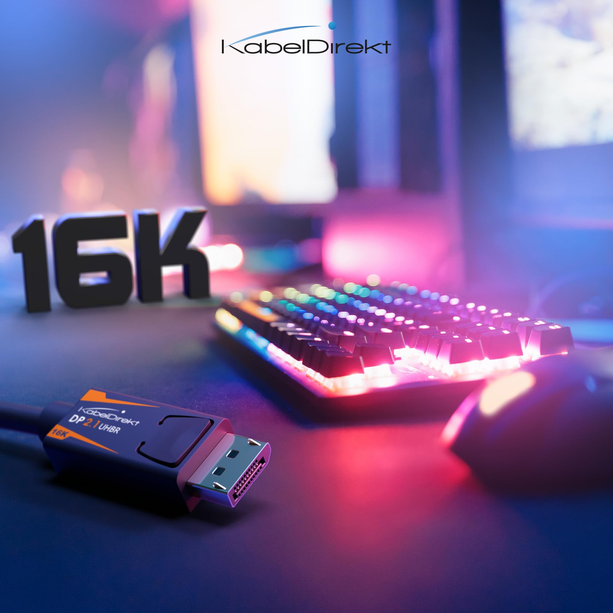 KabelDirekt – Kabel DisplayPort 2.1/DP 2.1 – 3m – UHBR, DP80 (80 Gb/s) dla PC Gamingowych/Kart Graficznych z FreeSync/G-Sync, Wysoka Rozdzielczość i Szybkość Klatek: 16K@60Hz, 8K@120Hz, 4K@240Hz