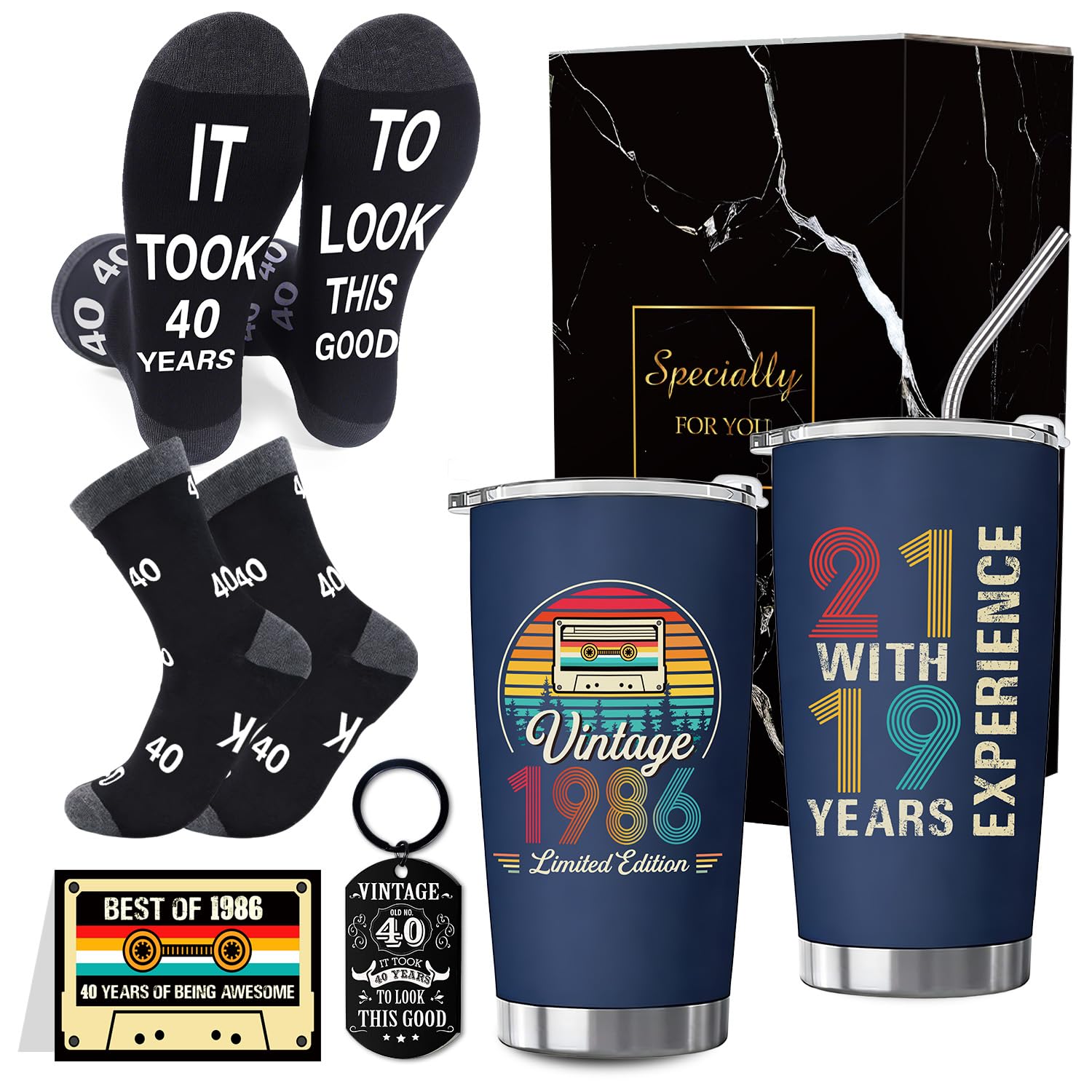 Eiapadeor 40th Birthday Gifts Men - Vintage 40 Year Old Birthday Gifts for Women, Unique 1986 Gift for Him Her, Cool Happy Gift Ideas for Husband Wife Mom Dad Friend Teacher Coworker Boss