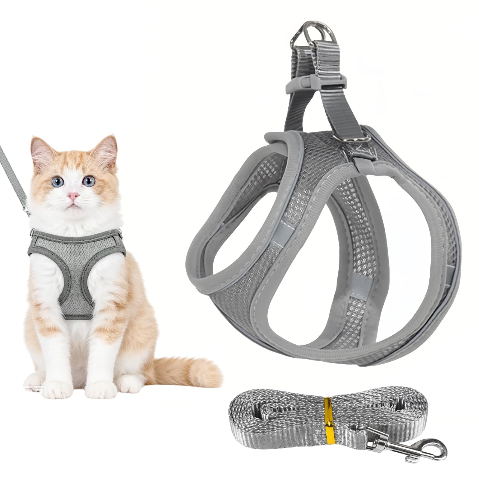 Arnes Gato Antiescape con 15M Correa,Cat Harness Reflectante,Gris