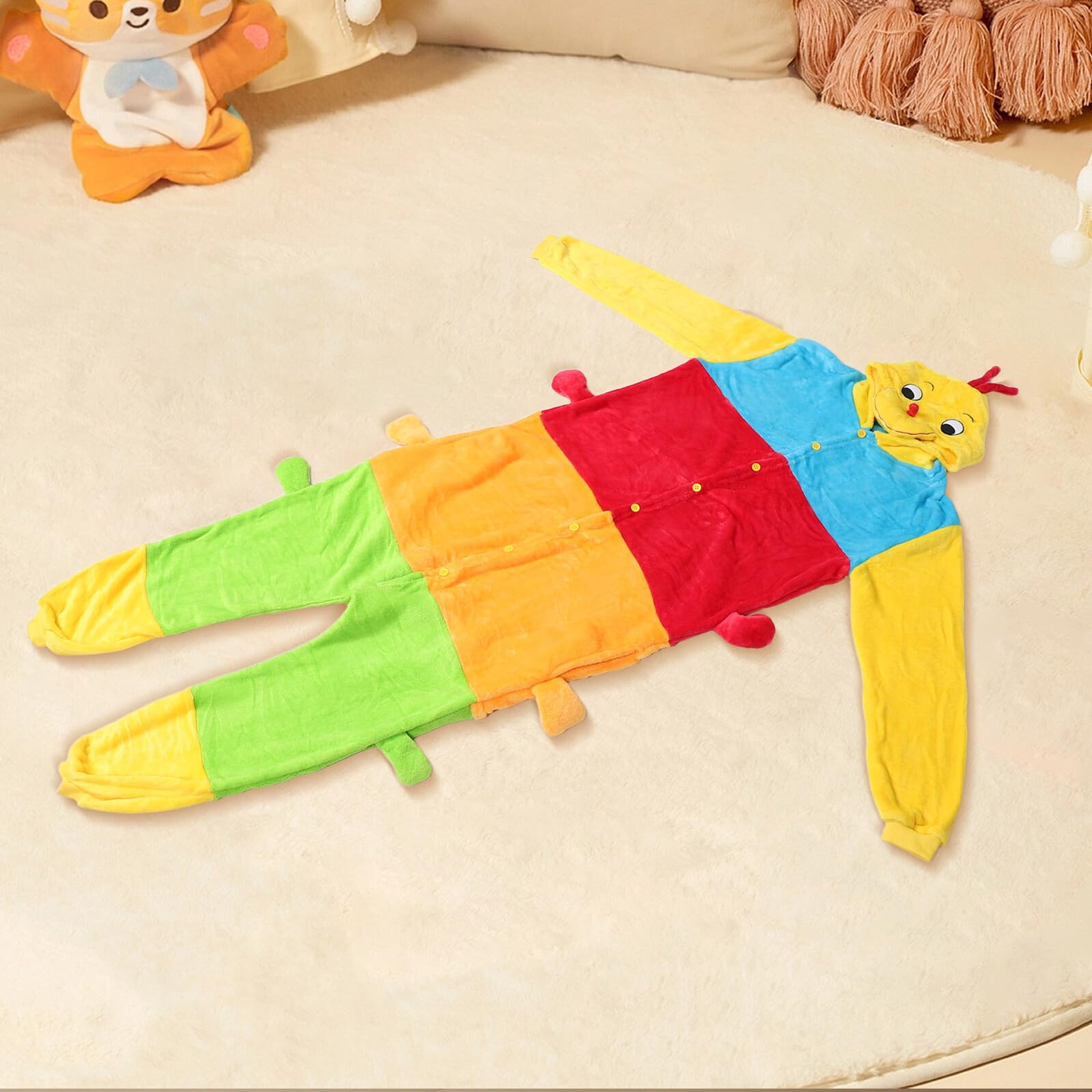 Gatuida Plüschige Caterpillar Onesie Pyjama aus Flauschigem Flanell Warme Halloween Schlafanzug für Erwachsene Kuschelige Hauskleidung für Herbst und Winter für Festliche Zusammenkünfte
