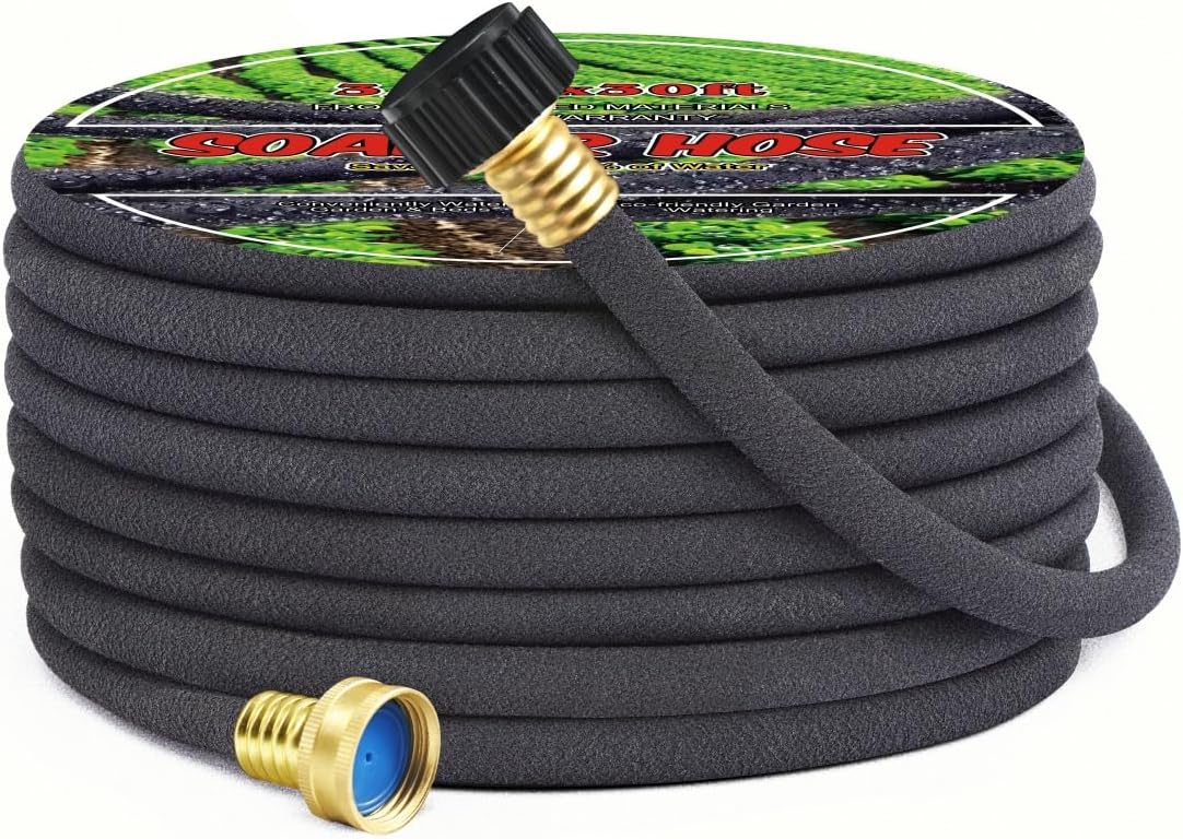 1/2inch 100ft Garden Soaker Hose Solid Brass Connector Heavy Duty Water Hose Perfect for Garden, Vegetable| Leakproof Lightweight 100 FT Soaker Hose