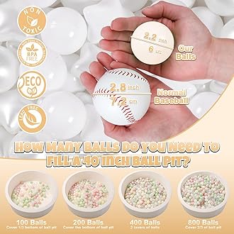 GOGOSO Ball Pit Balls for Toddler, Baby Plastic Playballs Kids Soft Pastel Pelotas Non-Toxic BPA-Free, Pearl White+White Star Balls,100 Balls
