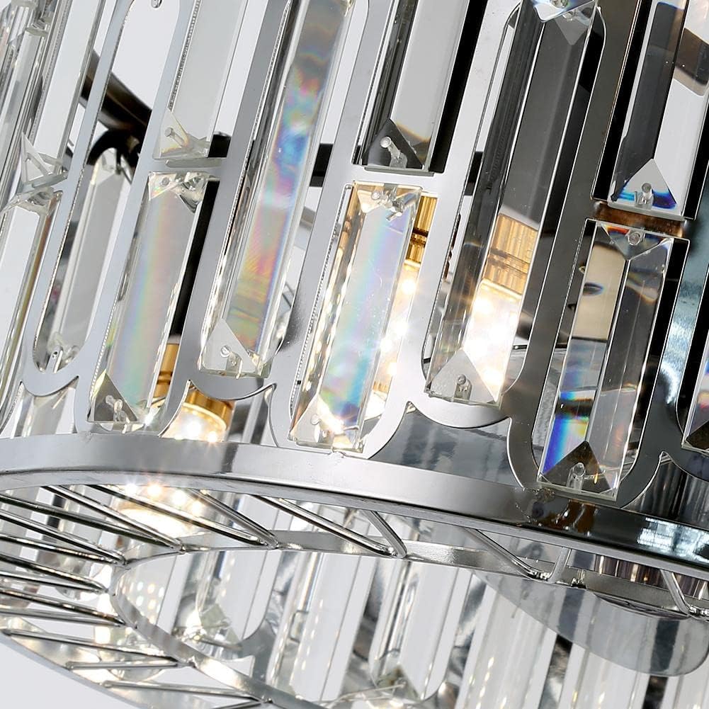 17.7 inch Chrome Chandelier Ceiling Fan with Remote Control 3 Speeds, Crystal Ceiling Fan with E14 Light Indoor Bladeless Fandelier for Dining Room Bedroom