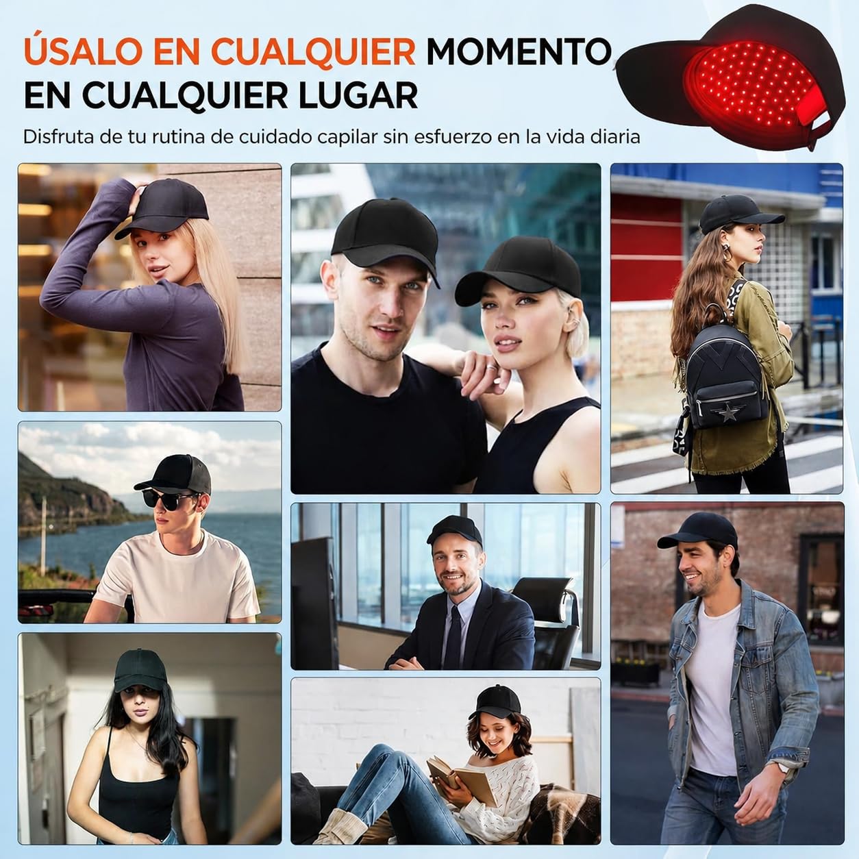 Gorra Inalámbrica Crecimiento Cabello Láser, Inalámbrico 660nm & 850nm Gorra Laser Capilar para Crecimiento Cabello, Tratamiento Anticaida Cabello Mujer y Hombre