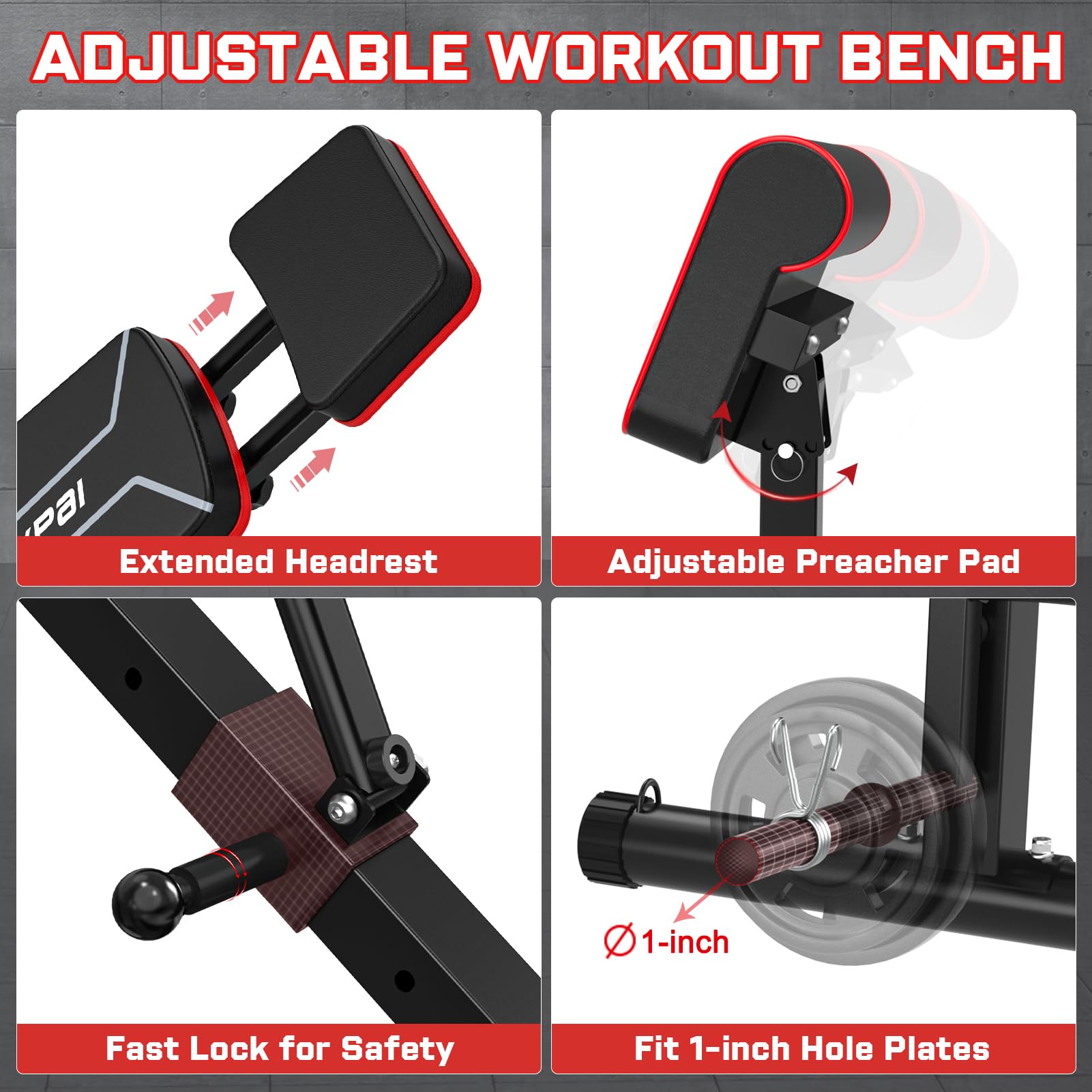 Adjustable Weight Bench - Bench Press for Full Body Workout | Foldable Workout Bench for Home Gym, Strength Training Bench to Incline Decline Flat w/Leg Extension and Pracher Pad