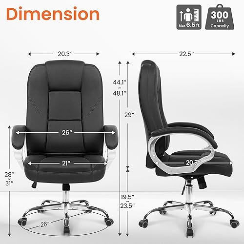 Miniatura 3 de NEO CHAIR Silla de oficina con respaldo alto para computadora, escritorio ejecutivo, cómoda, ergonómica, ajustable, giratoria, de piel sintética,