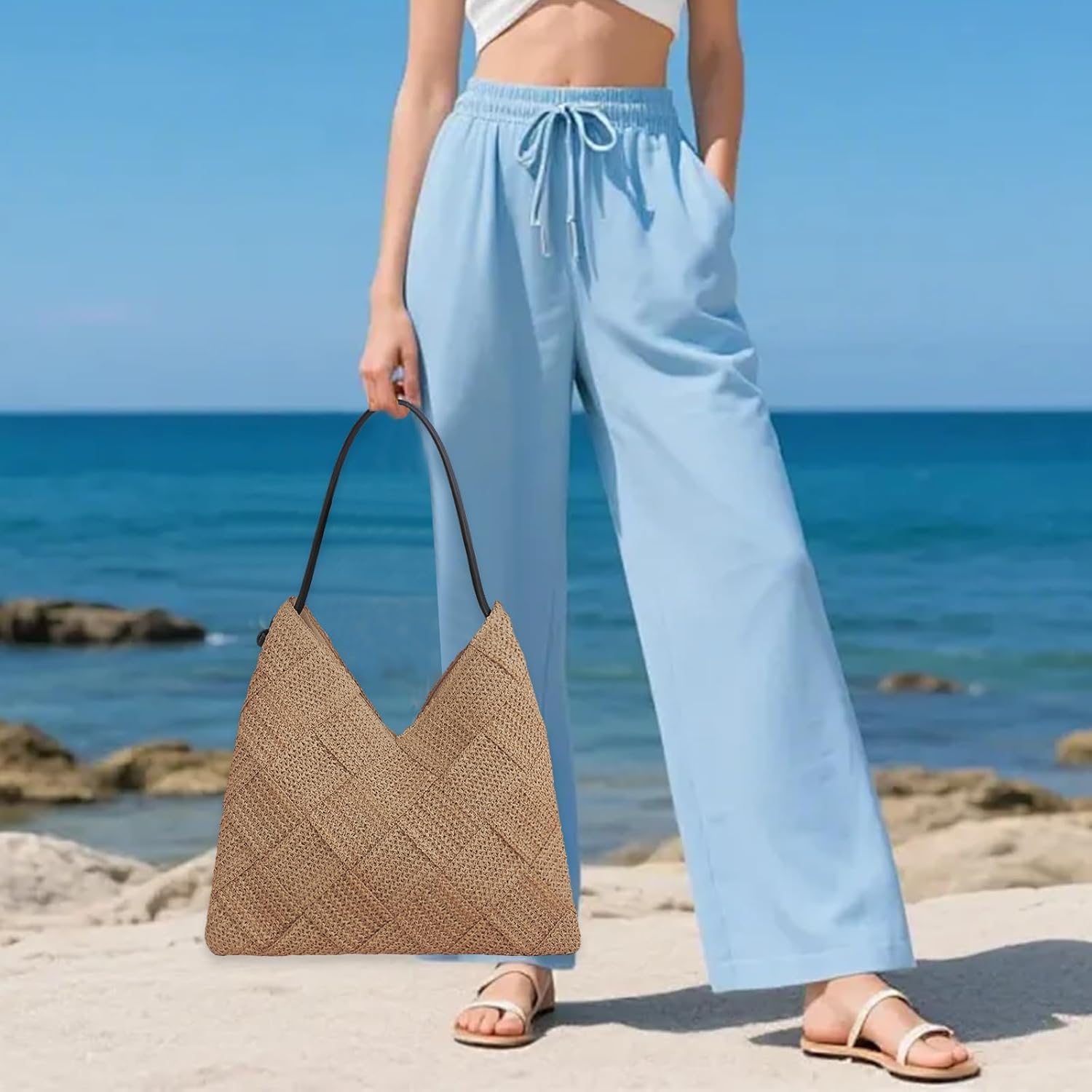 Women's Straw Hobo Tote Bag Handmade Summer Beach Purse Woven Shoulder Handbag 2026