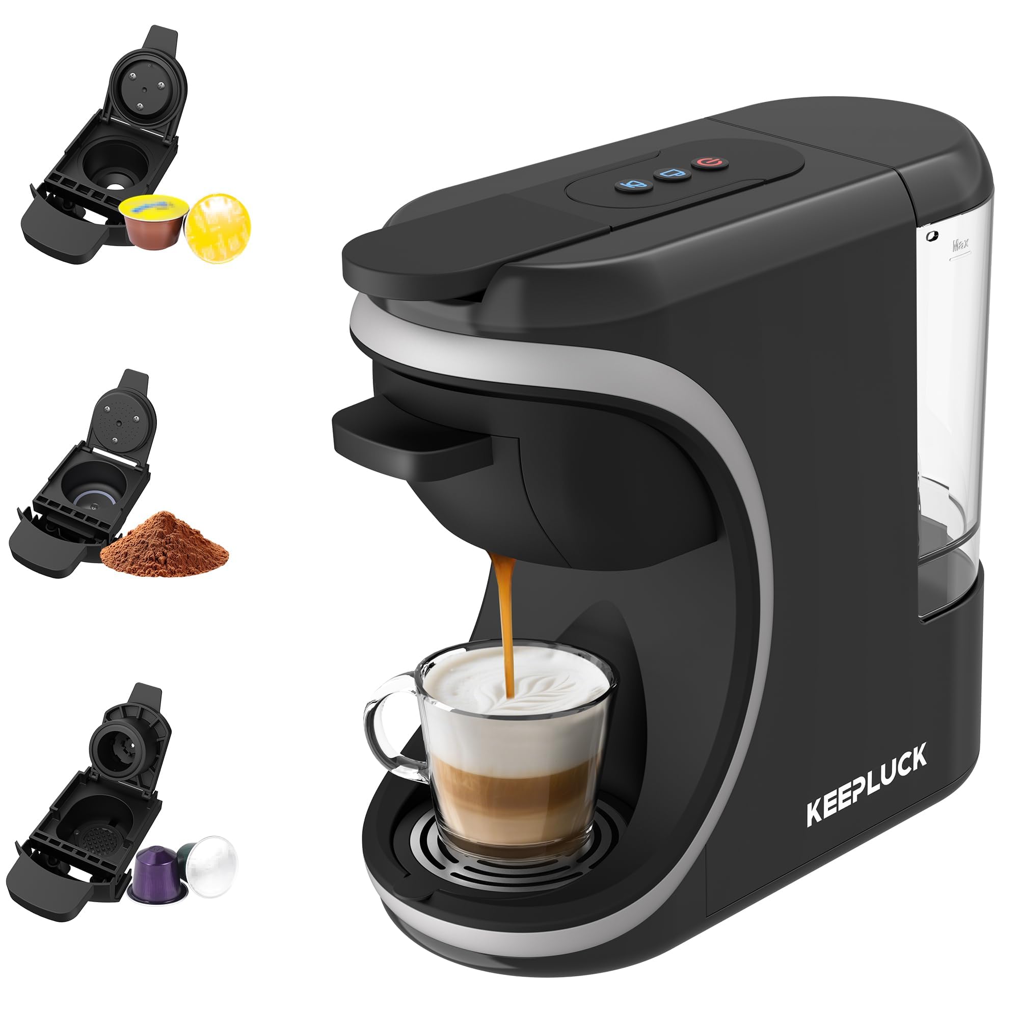 Macchina da caffè 3 in 1 compatta e salvaspazio, compatibile con capsule Nes/DG/Mio e caffè in polvere, 600 ml (ST-551)
