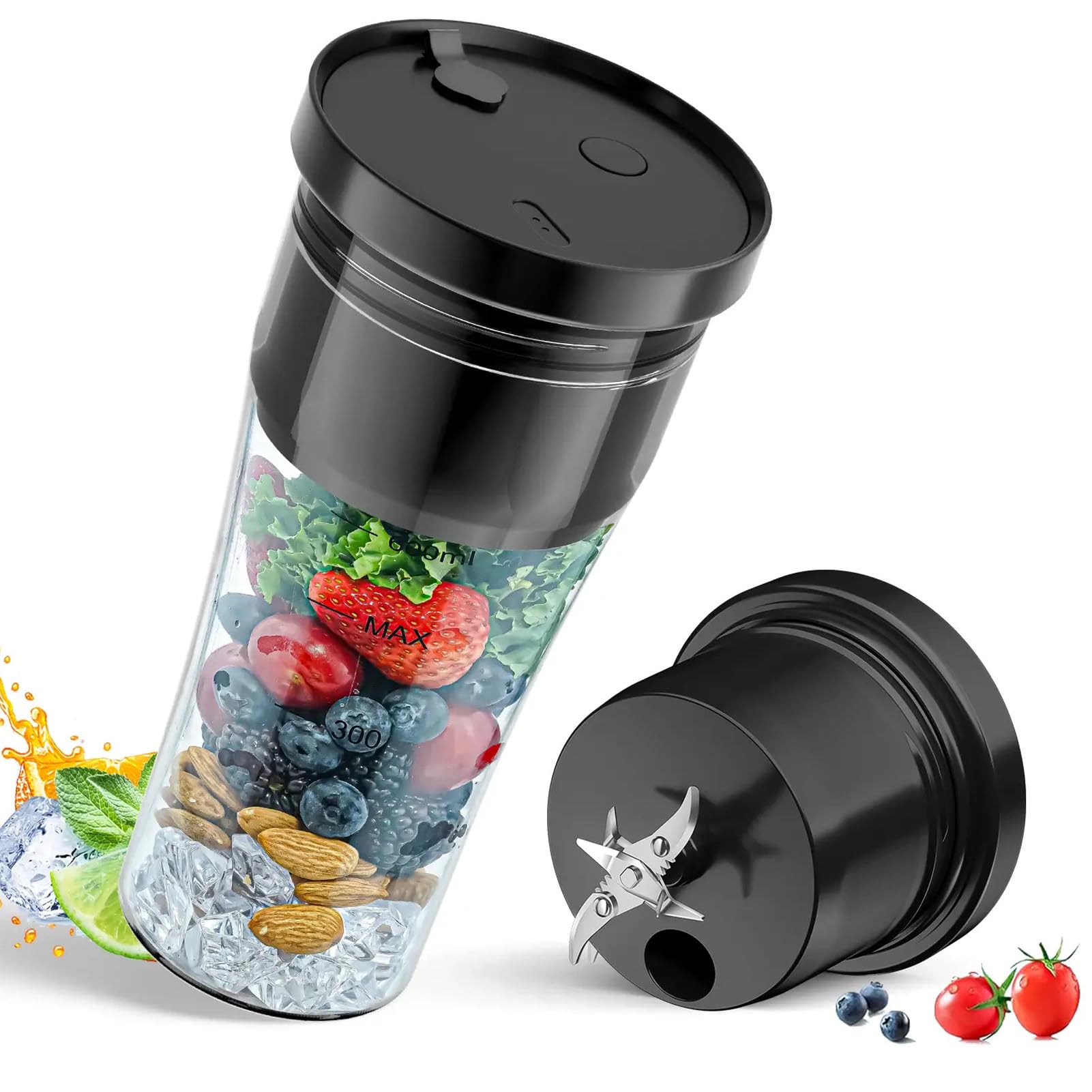 Tasse Mélangeur Portable, 20oz 600 Ml USB Ducteur Personnel Rechargeable pour Shakes et Smoothies, avec Pinceau Nettoyage, Paille, Mélangeur Shaker Protéique pour Cuisine