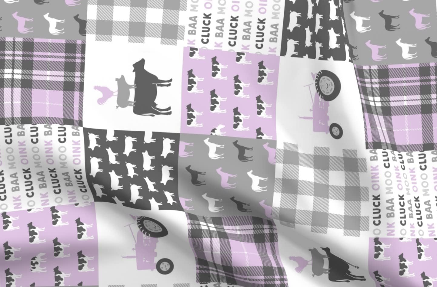 Spoonflower Fabric - Farm Life Wholecloth Purple Plaid Grey Girl Cow Little Arrow Trendy Printed on Minky Fabric by The Yard - Sewing Baby Blankets Quilt Backing Plush