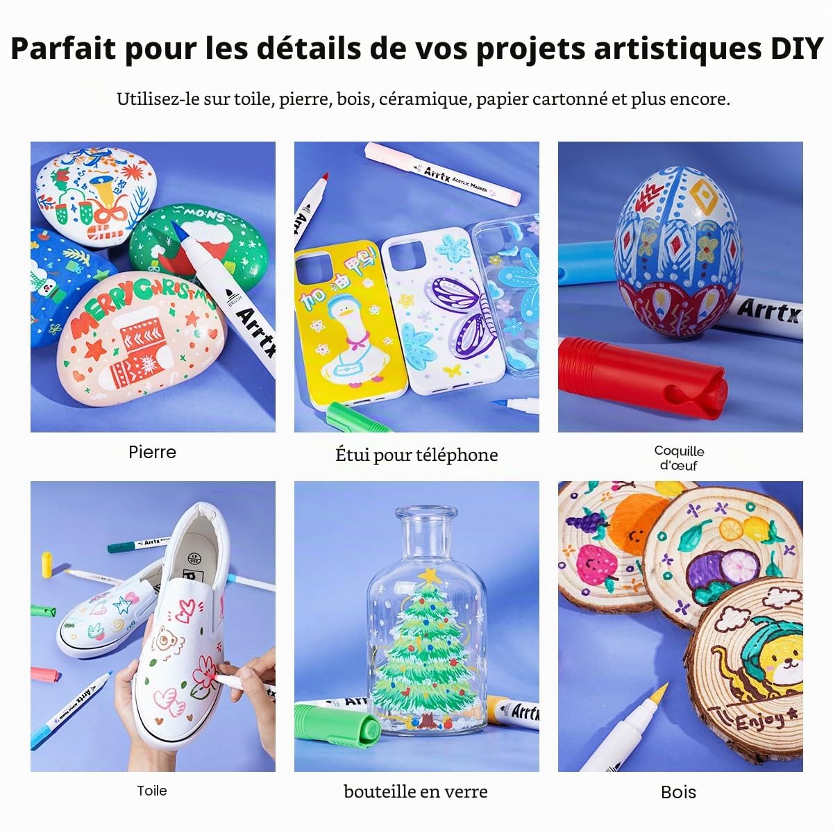 Arrtx 30 couleurs de crayons acryliques imperméables pour peindre à l'eau, pointe du pinceau, séchage rapide, stylos acryliques pour Roche, Bois, métal, Plastique, Verre, Toile