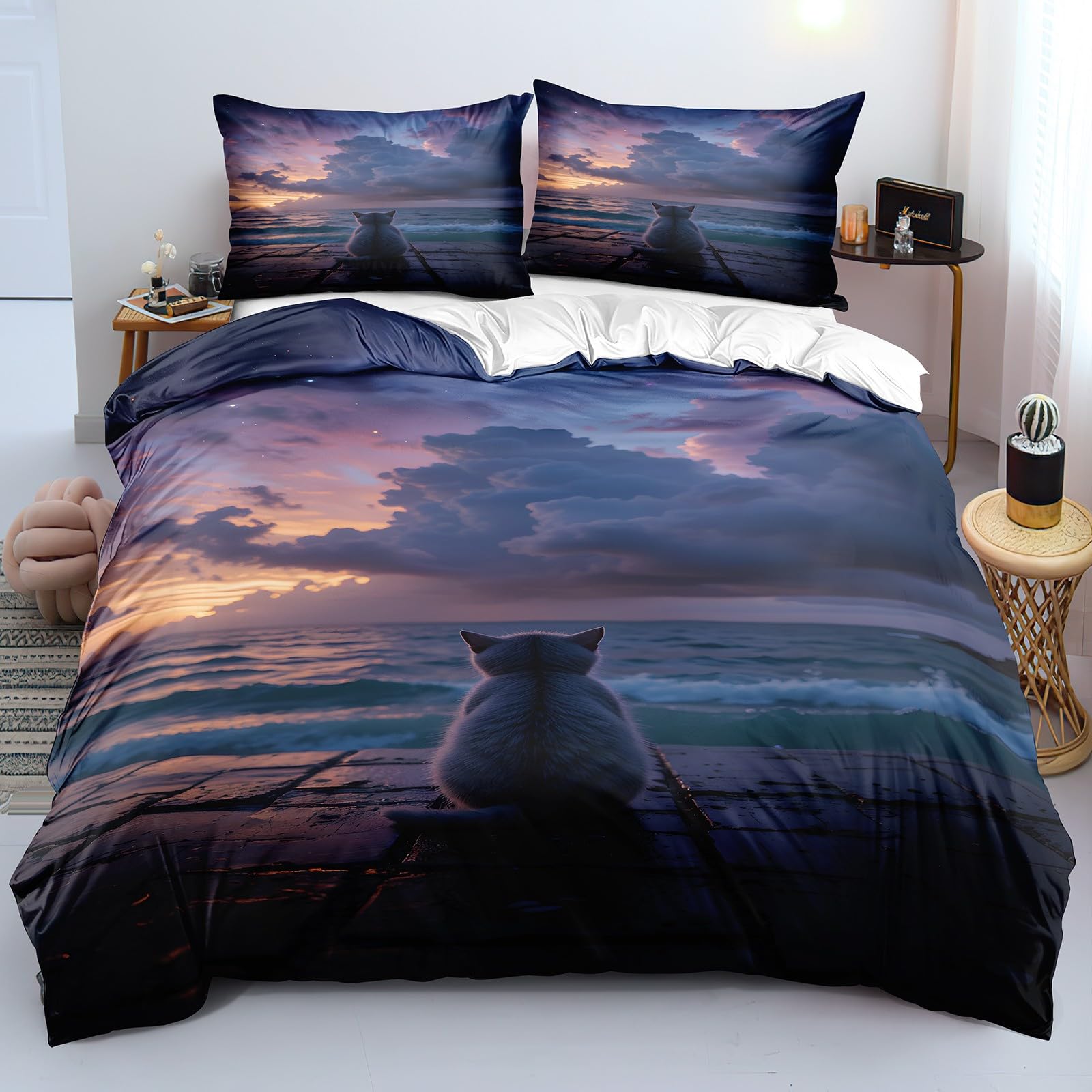 Housse couette douce microfibre 140x200 chat, le cadeau idéal pour les amoureux des félins