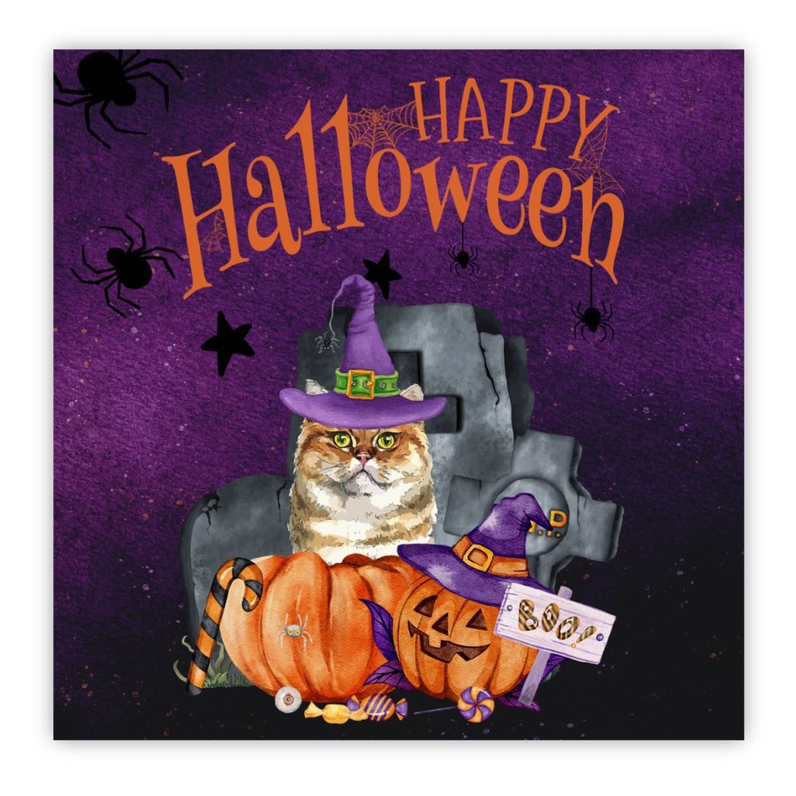 Panneau mural en bois Halloween chat et citrouille décor primitif 30x30 cm