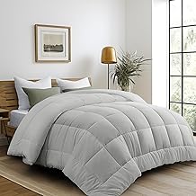 DUANDAUN Couette 4 saisons en microfibre douce et confortable pour toutes les saisons, idéale pour les personnes allergiques, gris clair