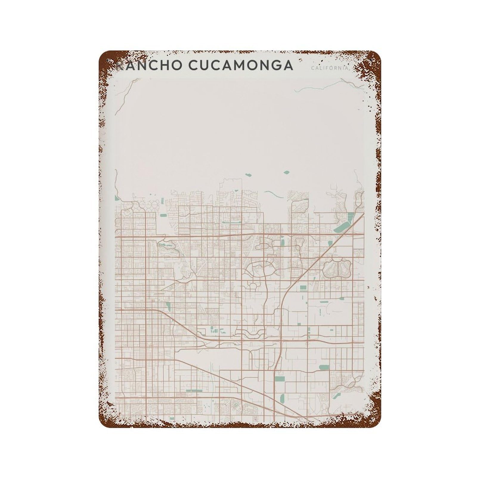 xiaoxiaoshen Rancho Cucamonga Map California Travel Minimalist Wall Decor Art Metal Tin Poster Modern Home Decor Art Home Bar Shop Decorations Vintage Sign 40x30cm