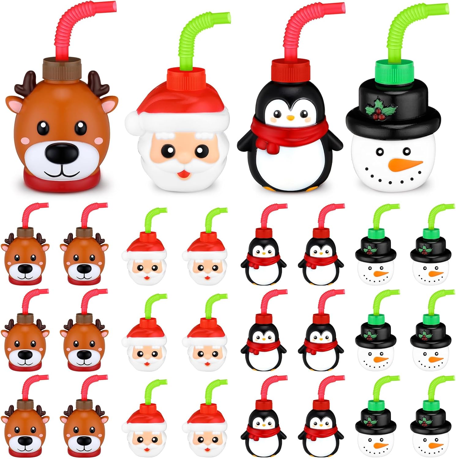 Sliner 24 Pcs Christmas Cups Gift for Kids Reusable Plastic Cups Set with Lid and Straw Christmas Coffee Tumblers for Boys Girls Xmas Gifts Birthday Holiday Favor Party Supplies (Mixed Style)