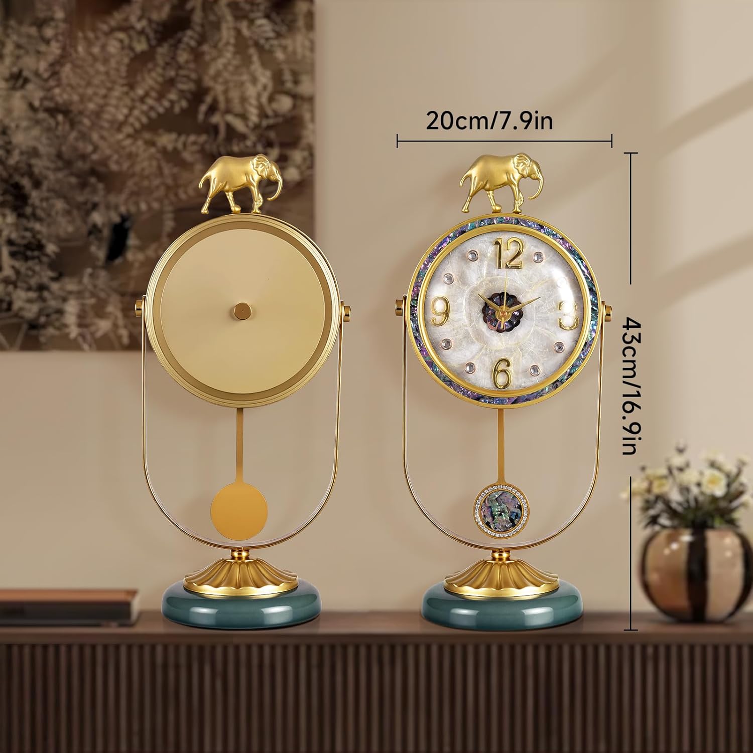 Vintage Fireplace Mantel Clock - Silent Decorative Clock with Antique Pendulum | Battery Powered | Perfect for Living Room/Bedroom/Office/Fireplace Decor (6"×15")