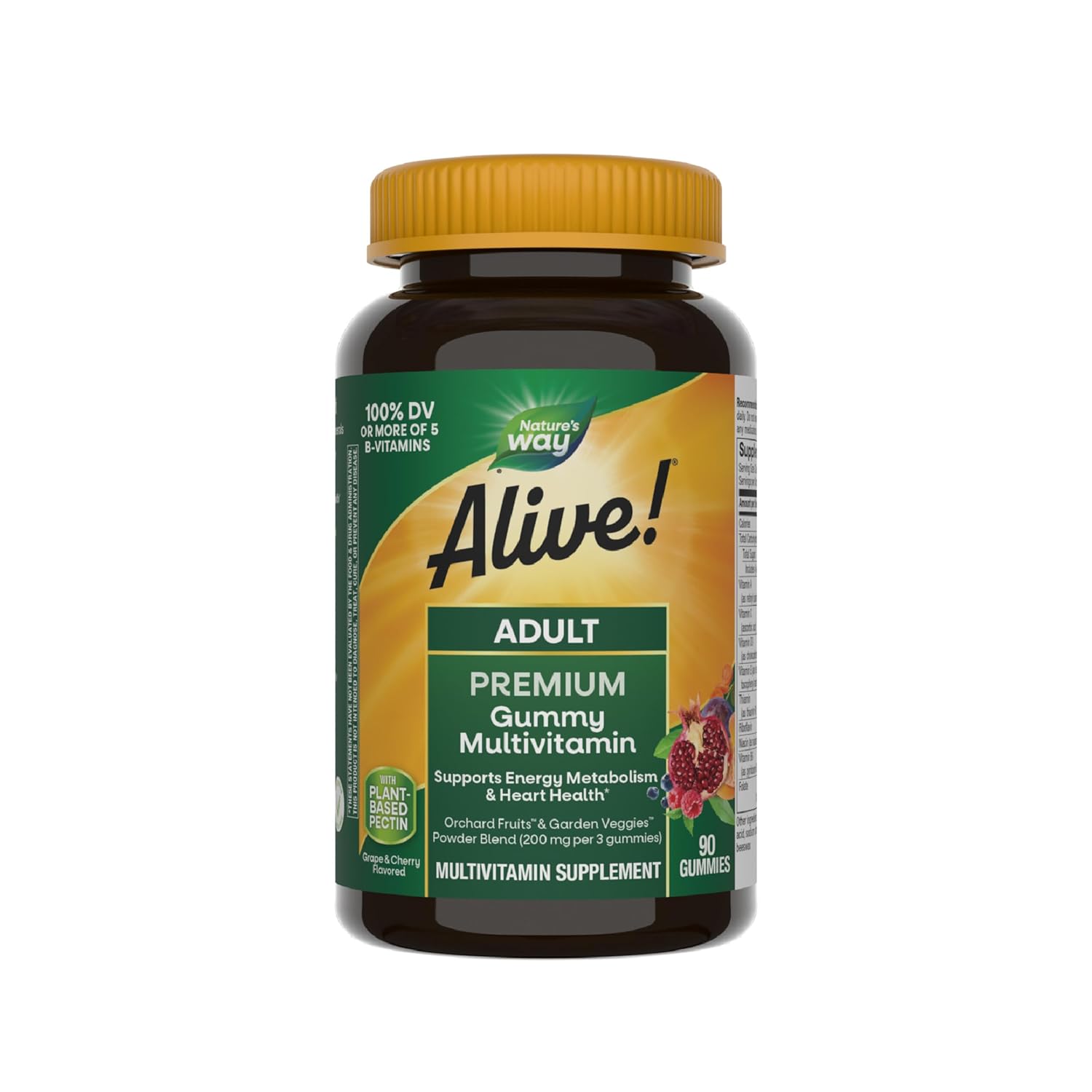 Nature’s Way Alive! Adult Premium Multivitamin Gummy, Full B-Vitamin Complex, Supports Energy Metabolism & Heart Health*, 90 Gummies (Packaging May Vary)
