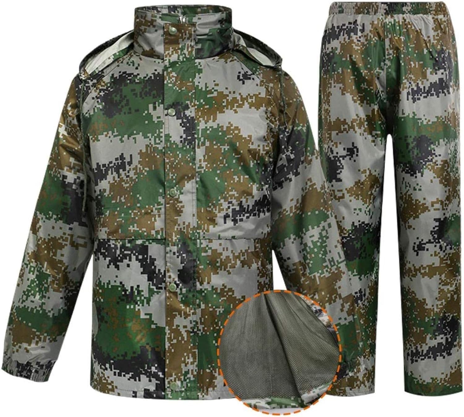 VUIKLCty Men's Raincoat Women's Raincoat Men's Fishing Rain Gear Hooded Raincoat Outdoor Lightweight Jacket With Trousers(XXL)