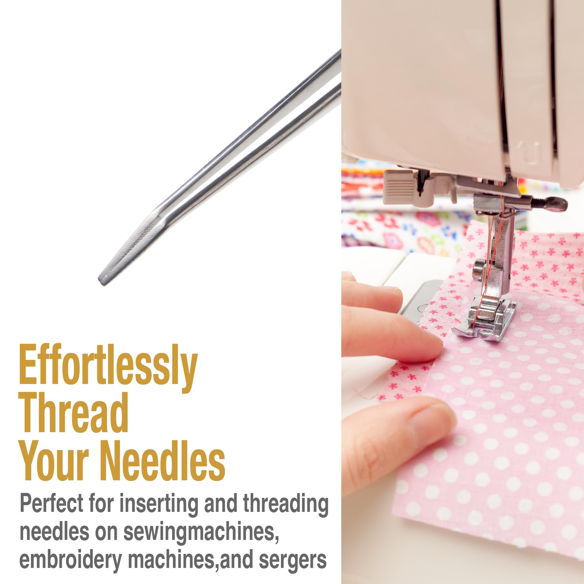 Beaditive Juego de pinzas para máquina de coser de 6 pulgadas (10 piezas) puntas dobladas dentadas | Grado profesional, alta precisión | Acero inoxidable