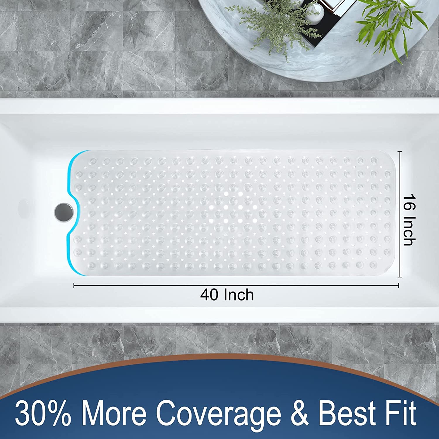 Navaliya Bath Mat - Large Non Slip Bathtub & Shower Mat - Extra Long 40 X 16 Inch Bathroom Mats for Tub Nonslip Anti Slip Bathmats (Clear 100X40) 3